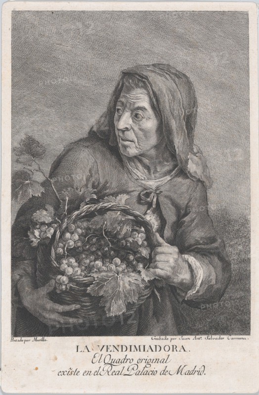 The grape-picker, and elderly woman holding a basket of grapes, after Murillo, ca. 1780-1805. Creator: Juan Antonio Salvador Carmona.