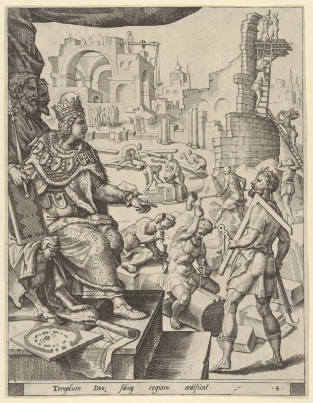 Solomon Building the Temple, from The Story of Solomon, 1554. Creator: After Maarten van Heemskerck.