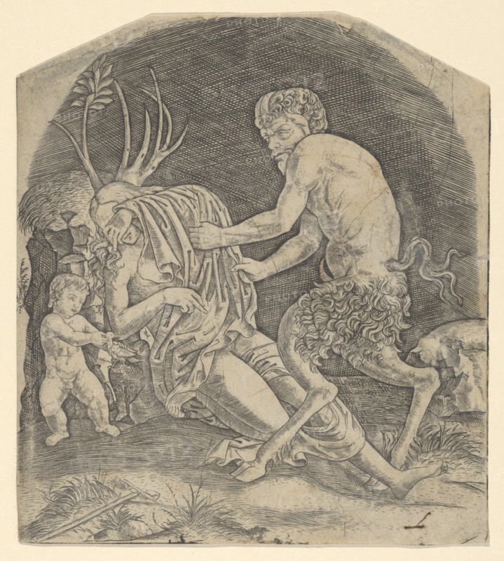 A satyr about to remove drapery covering a Nymph, ca. 1510-20. Creator: Marcantonio Raimondi.