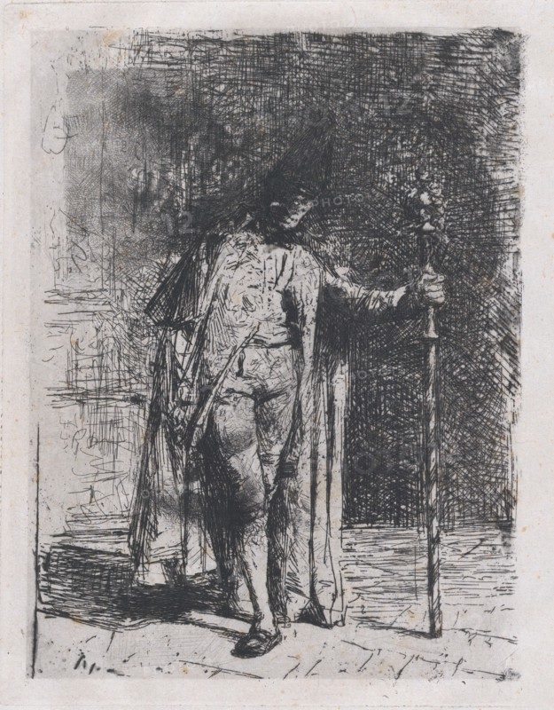 Master of ceremonies, a man standing facing the viewer holding a staff in his left han..., ca. 1865. Creator: Mariano Jose Maria Bernardo Fortuny y Carbo.