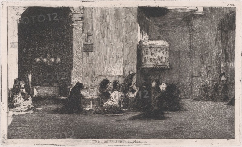Entrance to the church of St Joseph (San José), Madrid, figures seated on the groun..., ca. 1860-70. Creator: Mariano Jose Maria Bernardo Fortuny y Carbo.