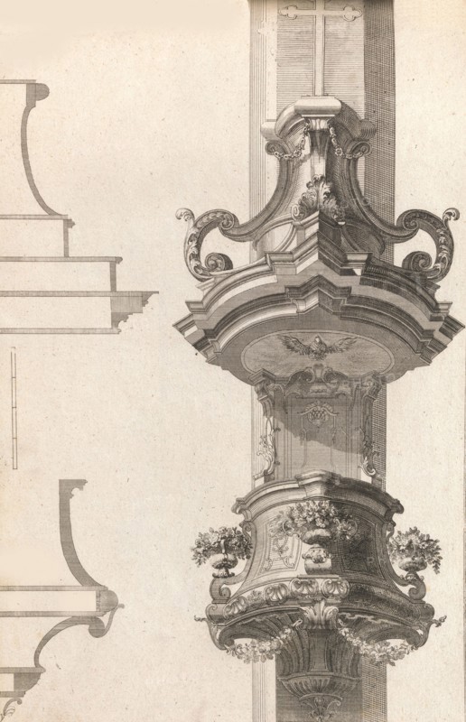 Design for a Pulpit, Plate 2 from an Untitled Series of Pulpit Designs, Pri..., Printed ca. 1750-56. Creator: Martin Engelbrecht.