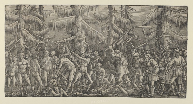 Battle Between Peasants and Naked Men in a Forest, 1522. Creator: Master NH.