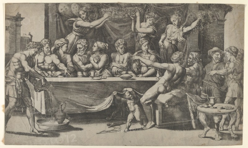 The Olympian gods at the marriage feast of Cupid and Psyche, after Raphael, 1530-35. Creator: Master of the Die.