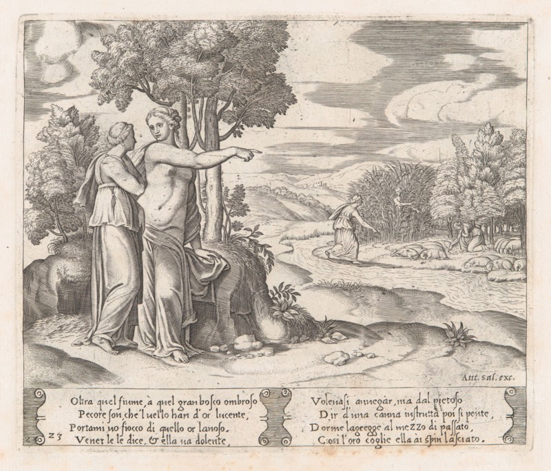 Plate 23: Psyche on the order of Venus departing to find the golden fleece, from the St..., 1530-60. Creator: Master of the Die.