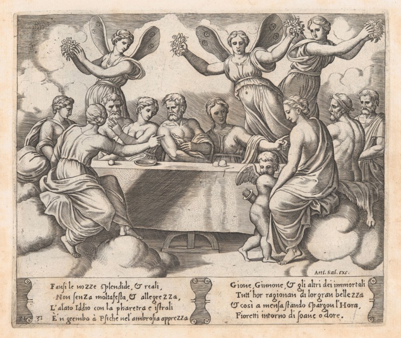 Plate 31: Gods celebrating the wedding of Cupid and Psyche, from the Story of Cupid and..., 1530-60. Creator: Master of the Die.