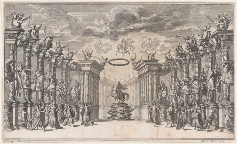 The Triumph of Austria; Leopold I at center, mounted on a reared horse, atop a military tr..., 1668. Creator: Mathäus Küsel.