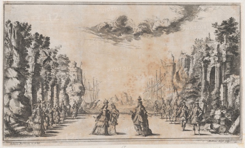 A man and two women conversing at center; young men standing to their right and young wome..., 1668. Creator: Mathäus Küsel.
