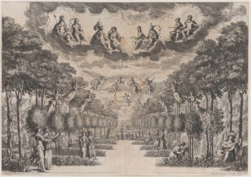 The Elysian Fields; set design from 'La Monarchia Latina Trionfante', 1678. Creator: Mathäus Küsel.
