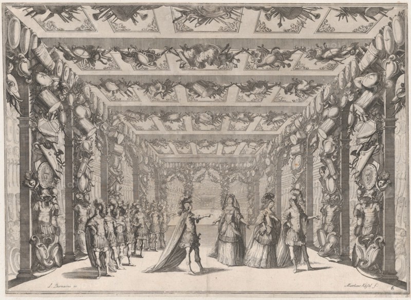The Arsenal; two soldiers conversing with two women on the right as a group of soldiers lo..., 1674. Creator: Mathäus Küsel.