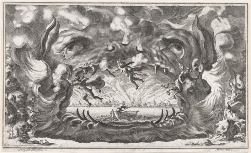 The hellmouth, set design from 'Il Pomo D'Oro', 1668. Creator: Mathäus Küsel.