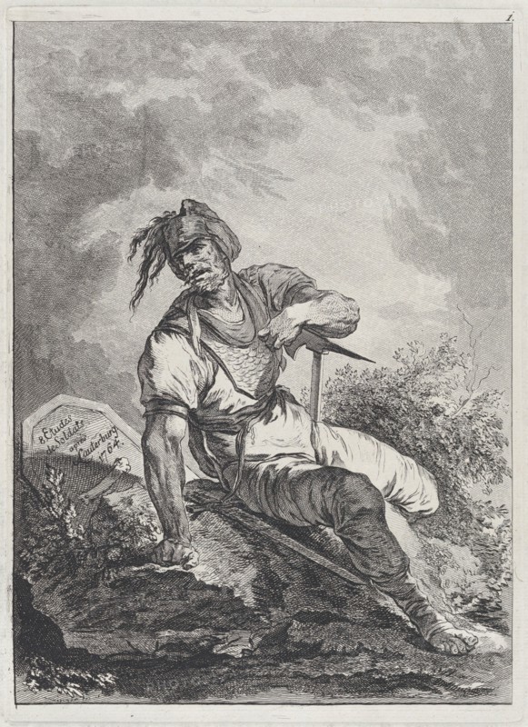 Soldier Seated on a Rock, 1764. Creator: Matthias Pfenninger.