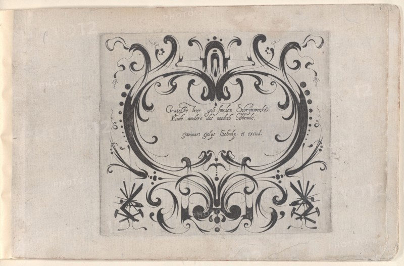 Title for the Print Series 'Grateske voer golt smeden Schrijnwerkers Ende andere ..., ca. 1610-1630. Creator: Meinert Gelijs.