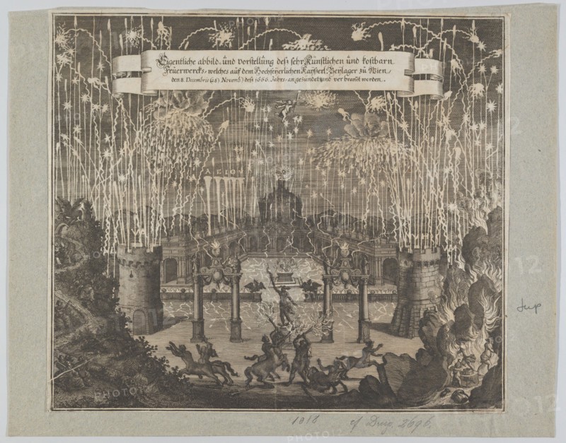 Fireworks celebrating the marriage of Emperor Leopold I and Margarita, Vienna 1666, after 1666. Creator: Melchior Küsel.