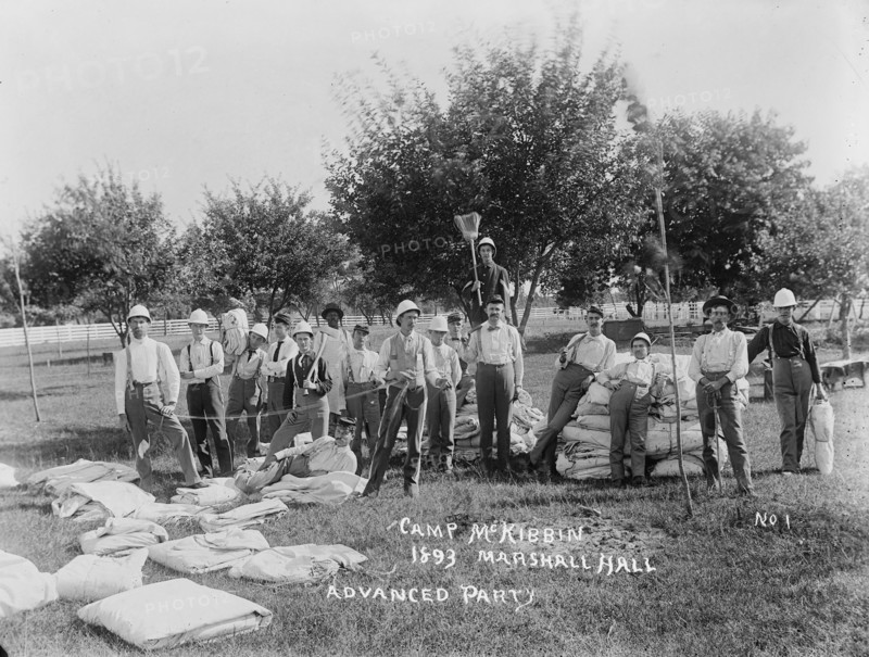Camp McKibbin, Marshall Hall, (Advanced Party), [Maryland?], 1893. Creator: Unknown.