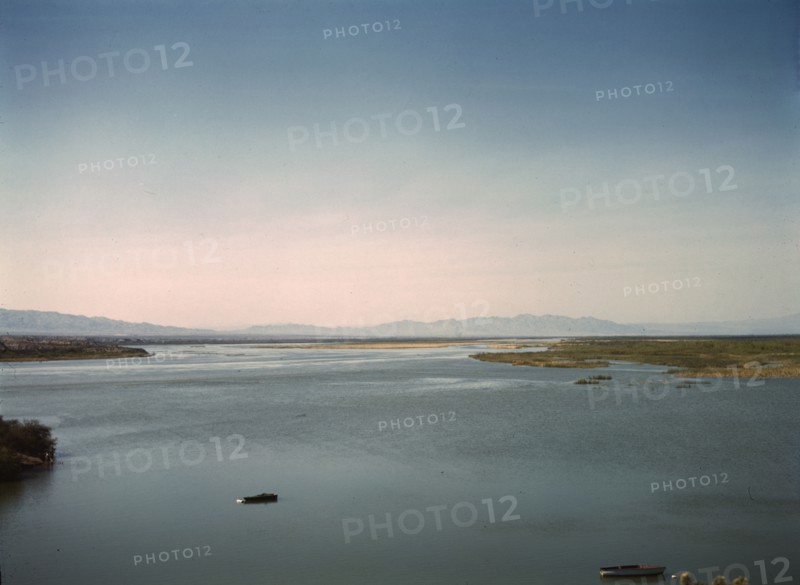 Santa Fe R.R. crosses the Colorado River into California between Topock, Arizona and Beal, CA., 1943 Creator: Jack Delano.