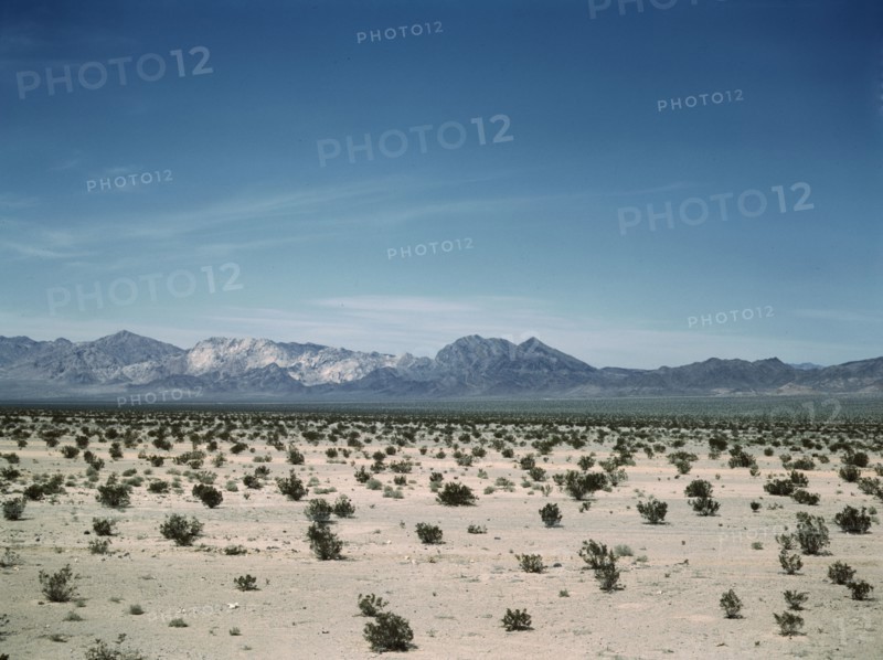 Mojave Desert country, crossed by the Santa Fe R.R., Cadiz, Calif., 1943. Creator: Jack Delano.