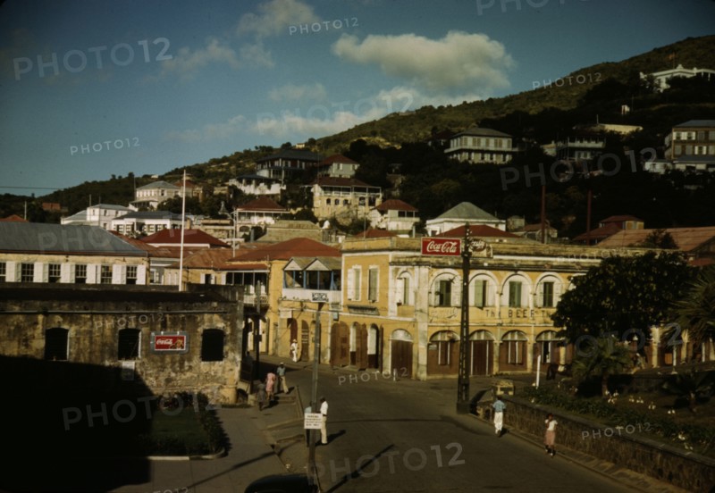 View down the main street from the Grand Hotel, Charlotte Amalie, St. Thomas Island, V.I., 1941. Creator: Jack Delano.