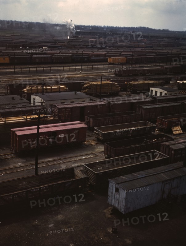 Freight cars in the Chicago and North Western Railroad classification yard(?), Chicago, Ill. , 1943. Creator: Jack Delano.
