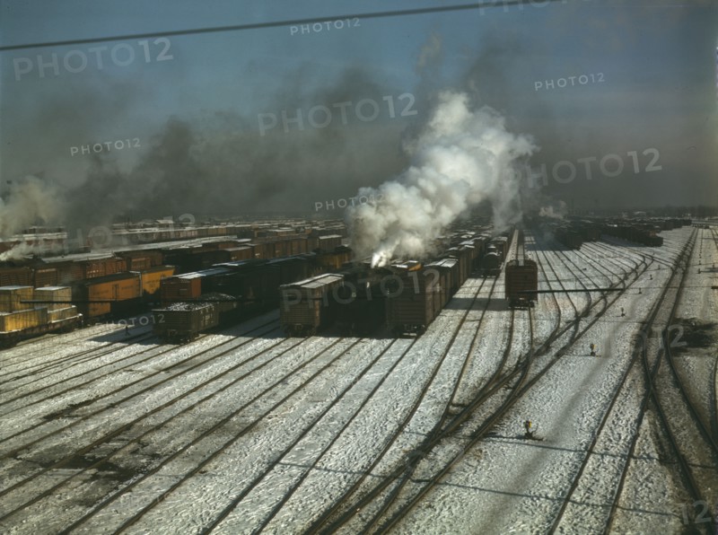 General view of one of the Chicago and North Western railroad classification yards, Chicago, 1942. Creator: Jack Delano.
