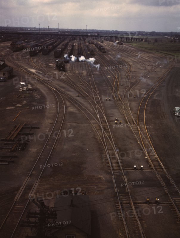 General view of one of the departure yards at C & NW RR's Proviso yard, Chicago, Ill., 1943. Creator: Jack Delano.