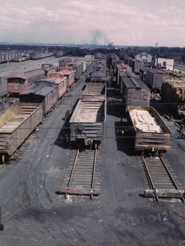 General view of part of the rip tracks at C & NW RR's Proviso yard, Chicago, Ill., 1943. Creator: Jack Delano.