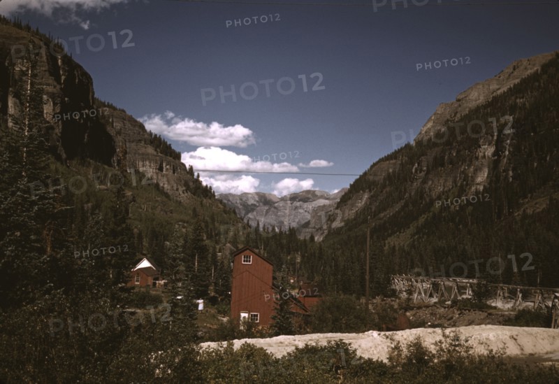 Looking down the valley toward Ouray from the Camp Bird Mine, Ouray County, Colorado, 1940. Creator: Russell Lee.