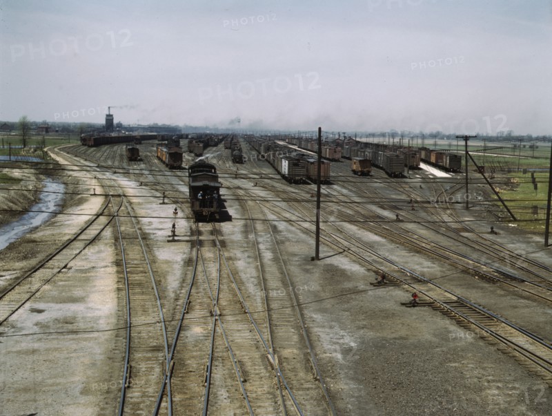 General view of part of the Bensenville freight yard of the Chicago, Milwaukee..., Illinois, 1943. Creator: Jack Delano.