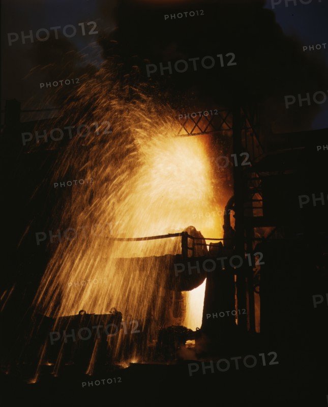 Bessemer converter (iron into steel), Allegheny Ludlum Steel[e] Corp., Brackenridge, Pa., (1941?). Creator: Alfred T Palmer.