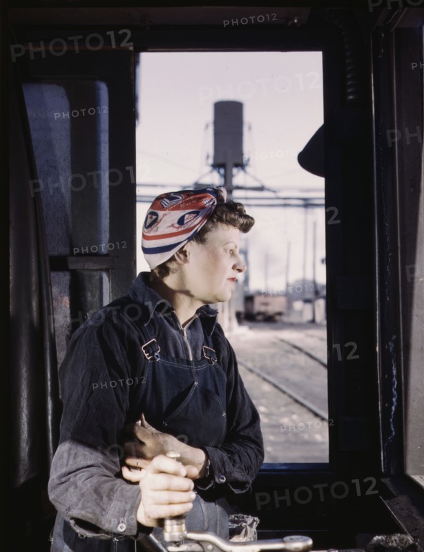 C. & N.W. R.R. Cloe Weaver, mother of four children, employed...the roundhouse, Clinton, Iowa, 1943. Creator: Jack Delano.