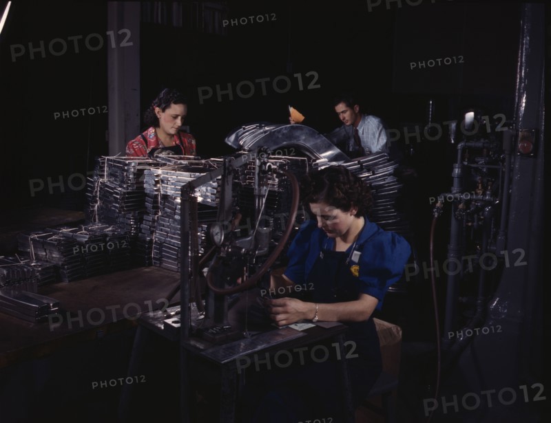 Sheet metal parts are numbered with this pneu...North American Aviation, Inc., Inglewood, CA, 1942. Creator: Alfred T Palmer.