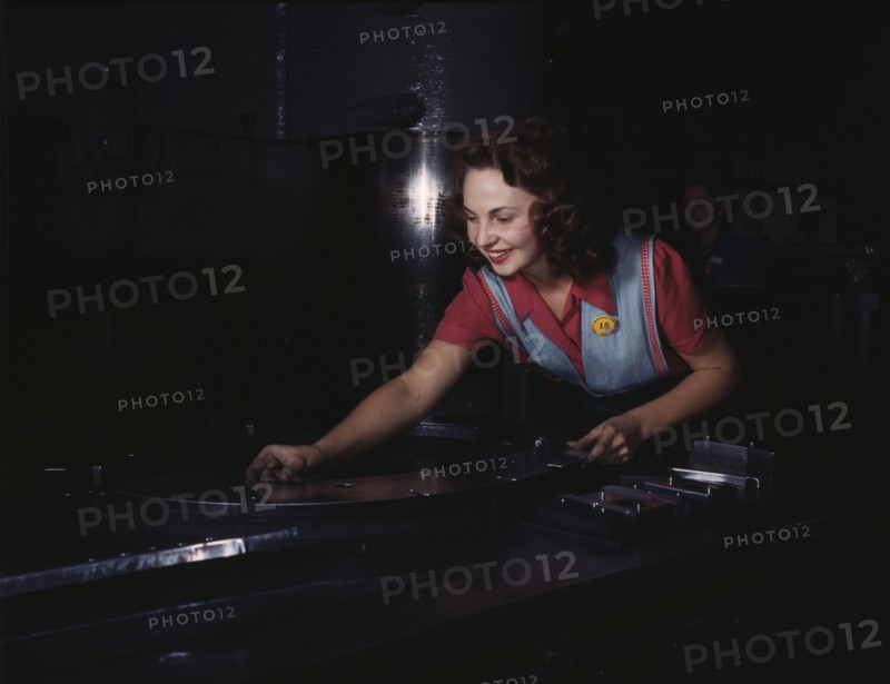 Metal parts are placed on masonite by..., North American Aviation, Inc., Inglewood, Calif., 1942. Creator: Alfred T Palmer.