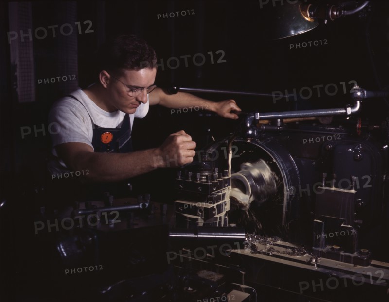 In North American's modern machine shop...North American Aviation, Inc., Inglewood, Calif., 1942. Creator: Alfred T Palmer.