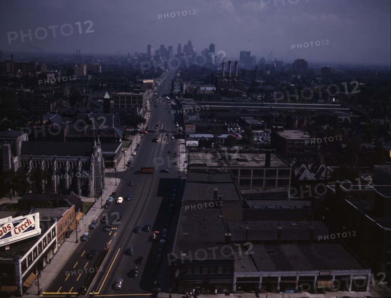 Looking south from the Maccabees Building with the Detroit skyline in distance, Detroit, Mich., 1942 Creator: Arthur S Siegel.
