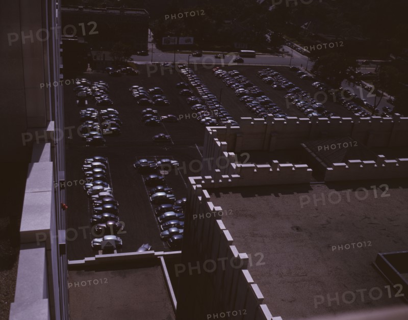 Looking down on a parking lot from the rear of the Fisher Building, Detroit, Mich., 1942. Creator: Arthur S Siegel.