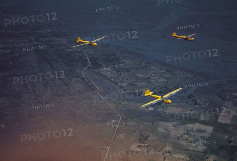 Marine Corps gliders in flight out of Parris Island, S.C., 1942. Creator: Alfred T Palmer.