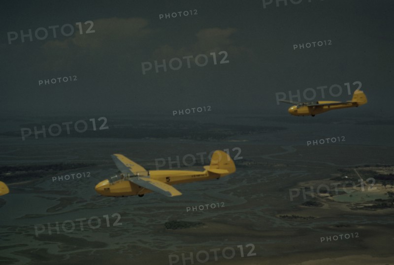 Marine Corps gliders in flight out of Parris Island, S.C., 1942. Creator: Alfred T Palmer.