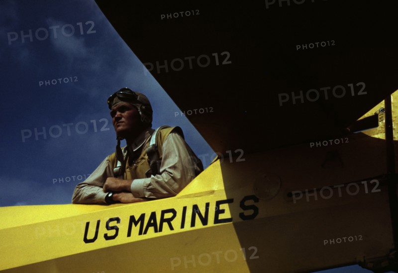 A marine glider pilot in training, a lieutenant, at Page Field, Parris Island, S.C., 1942. Creator: Alfred T Palmer.