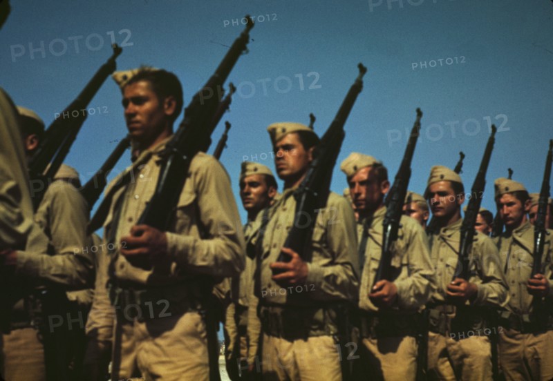 Marines finishing training at Parris Island, S.C., 1942. Creator: Alfred T Palmer.