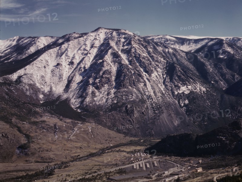 Development at the site of the mill for the Mouat Chromite mine, Stillwater County, Montana, 1942. Creator: Russell Lee.