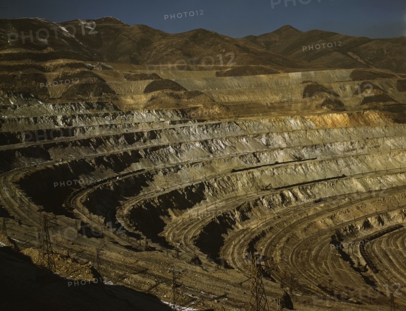 View of the Utah Copper Company open-pit mine workings at Carr Fork...Bingham Canyon, Utah, 1942. Creator: Andreas Feininger.