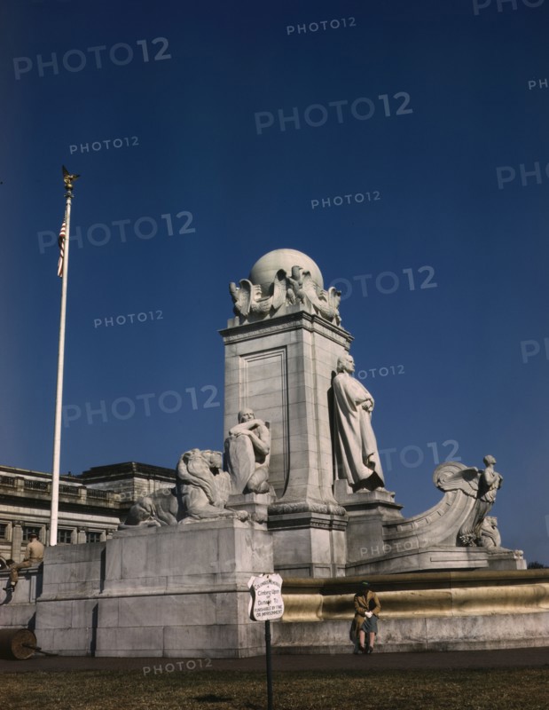 Columbus Fountain and statue in front of Union Station, Washington, D.C., ca. 1943. Creator: Unknown.
