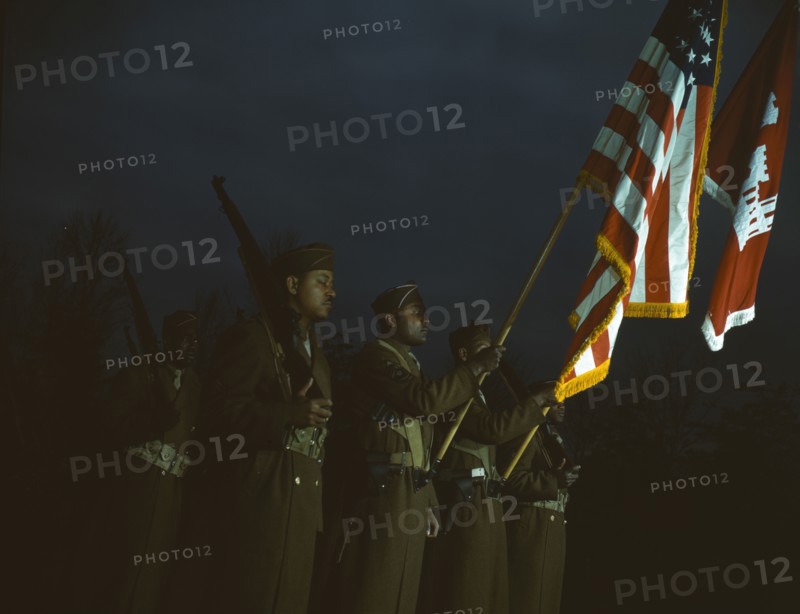 Color guard of Negro engineers, Ft. Belvoir(?), Va., between 1941 and 1945. Creator: Unknown.