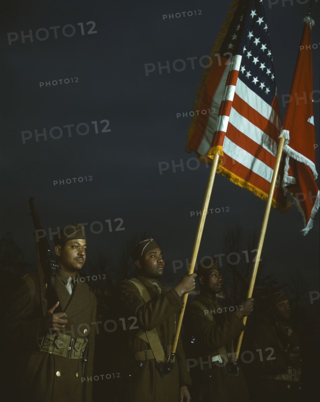 Color guard of Negro engineers, Ft. Belvoir(?), Va., between 1941 and 1945. Creator: Unknown.