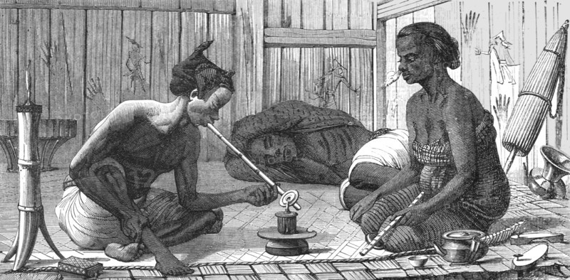'Malay Opium-smokers; A Visit to Borneo', 1875. Creator: A.M. Cameron.