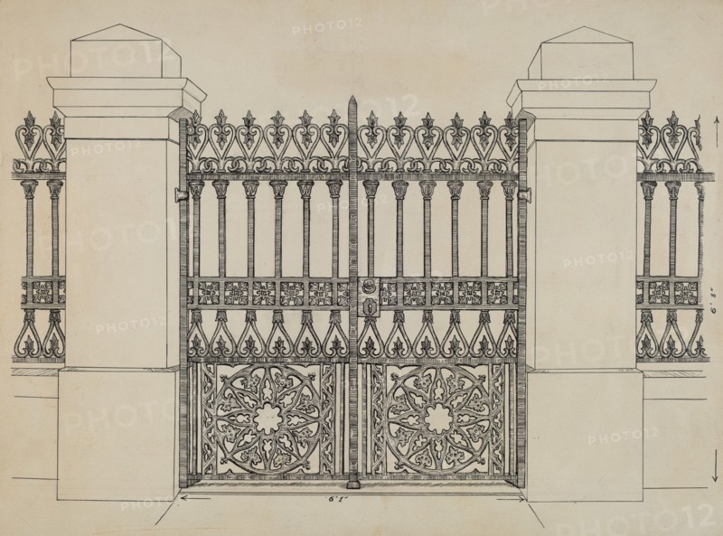 Iron Fence and Gate, c. 1936.