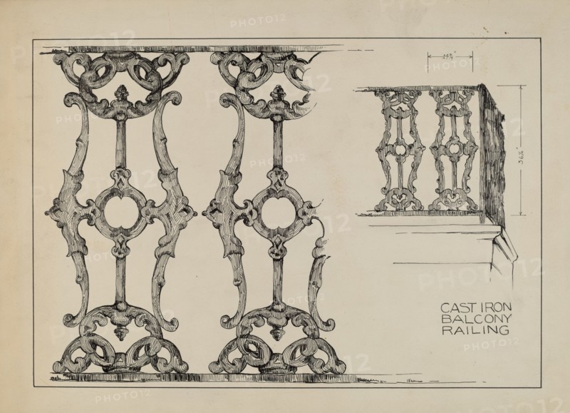 Iron Balcony Railing, c. 1936.