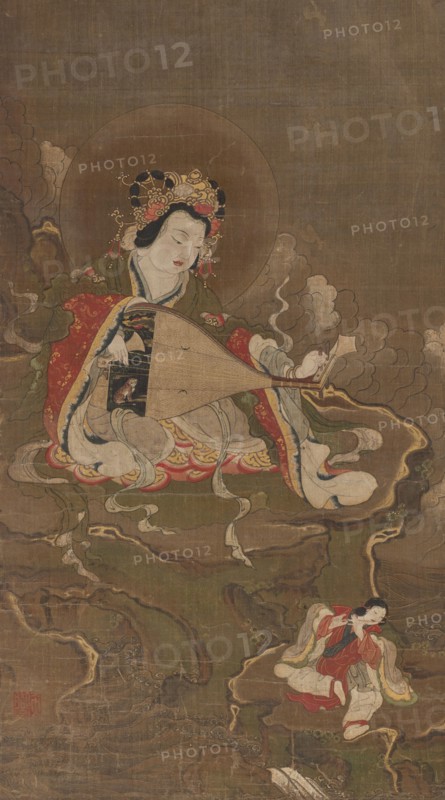 Benzaiten playing a biwa, ca 1400. Private Collection.