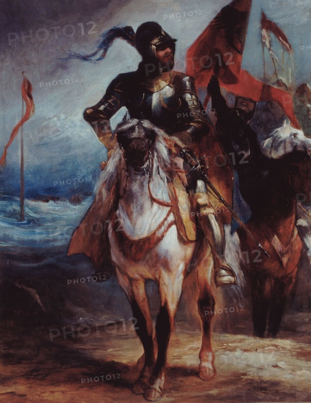 Knight leading his army.