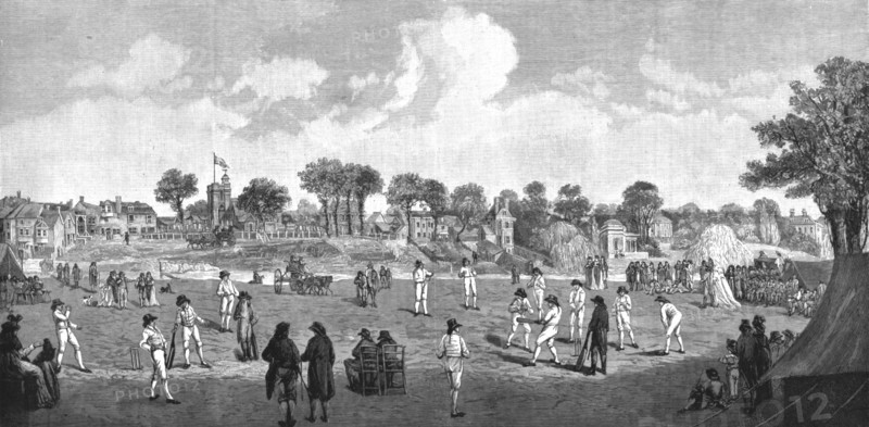 ''Cricket at Moulsey Hurst; 1780', 1890. Creator: Unknown.